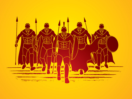 Group of Spartan warrior walking with a spear graphic vector.のイラスト素材