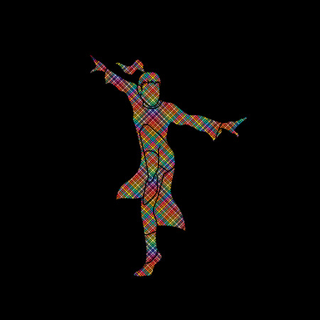 Kung fu pose designed using colorful pixels graphic vector.のイラスト素材