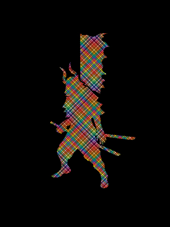 Samurai standing ready to fight designed using colorful pixels brush graphic vector.のイラスト素材