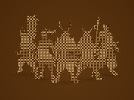 Samurai Warrior pose designed using dots pixels graphic vector.のイラスト素材