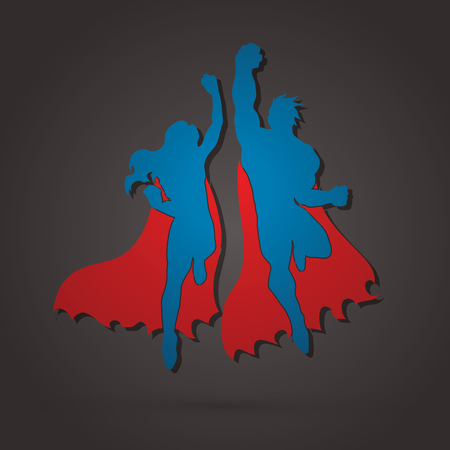 Superhero Man and Woman jumping graphic vector.のイラスト素材