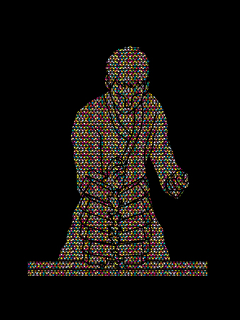 Karate man breaking bricks designed using colorful mosaic pattern graphic vector.のイラスト素材