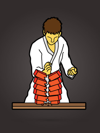 Karate man breaking bricks  graphic vector.のイラスト素材