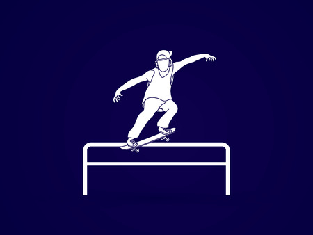 Skateboarder doing a grind on rail graphic vectorのイラスト素材