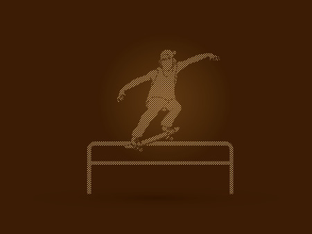 Skateboarder doing a grind on rail designed using dots pixels graphic vectorのイラスト素材