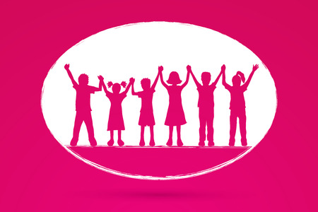Children holding hands graphic vector.のイラスト素材