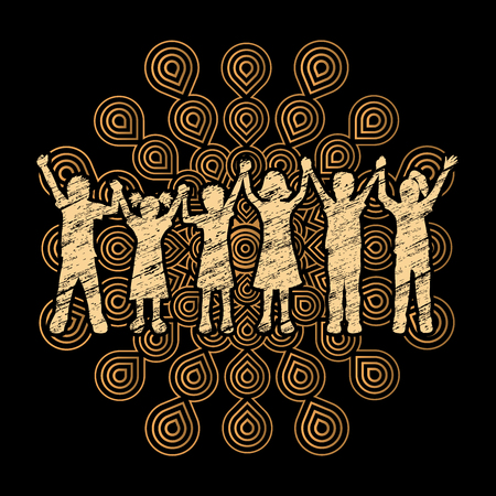 Children holding hands designed on fireworks background graphic vector.のイラスト素材