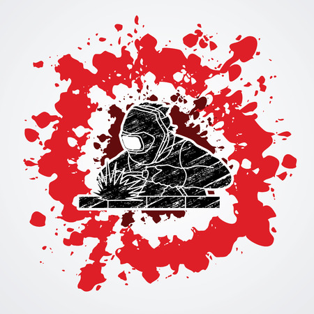 Welder working welding designed on grunge blood background graphic vectorのイラスト素材