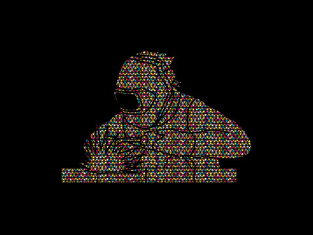 Welder working welding designed using colorful mosaic pattern graphic vectorのイラスト素材