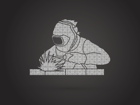 Welder working welding designed using geometric pattern graphic vectorのイラスト素材