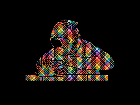 Welder working welding designed using colorful pixels graphic vectorのイラスト素材