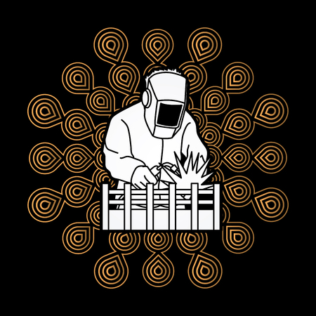 Welding with sparks designed on fireworks background graphic vector.のイラスト素材