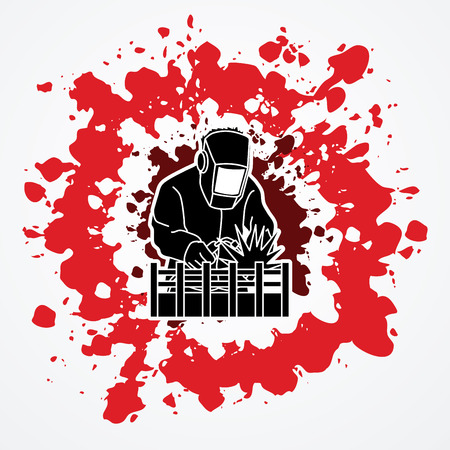 Welding with sparks designed on splatter blood background graphic vector.のイラスト素材