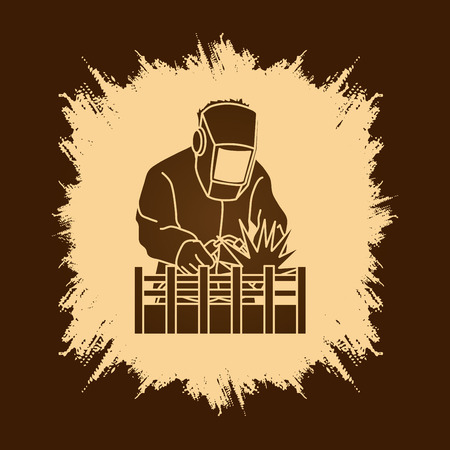 Welding with sparks designed on grunge frame background graphic vector.のイラスト素材