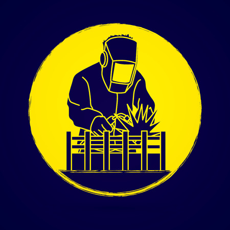 Welding with sparks designed on grunge circle background graphic vector.のイラスト素材