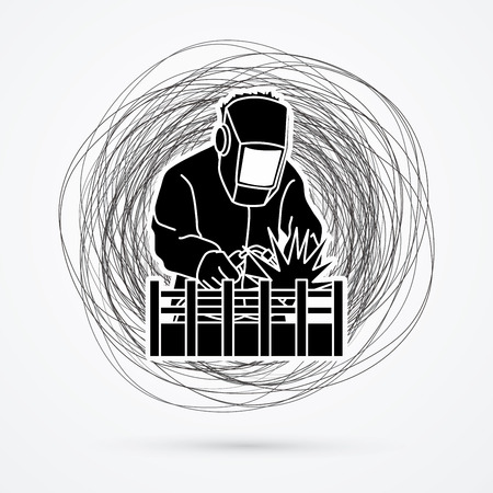 Welding with sparks designed on line confuse background graphic vector.のイラスト素材