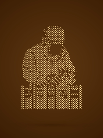 Welding with sparks designed using golden dots graphic vector.のイラスト素材