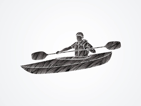 A man kayaking designed using black grunge brush graphic vector.のイラスト素材