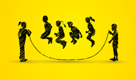 Children Jumping Rope designed using black grunge brush graphic vectorのイラスト素材