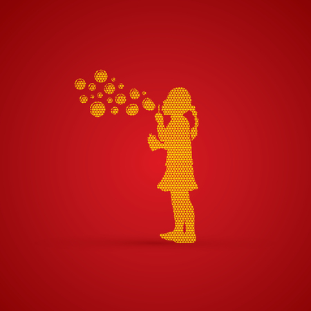 A little girl blowing soap bubbles designed using geometric pattern graphic vector.のイラスト素材