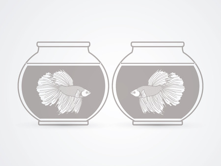 Siamese fighting fish in glass bowl graphic vector.のイラスト素材