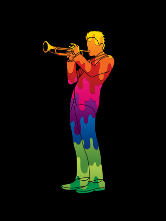Trumpeter playing trumpet designed using melt color graphic vector.のイラスト素材