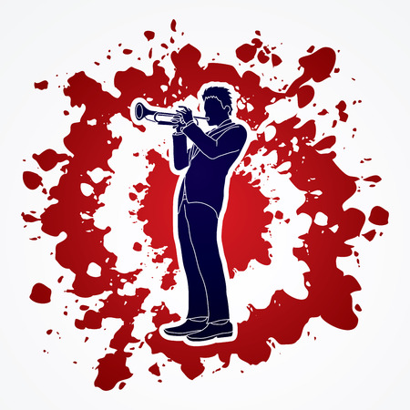 Trumpeter playing trumpet designed on splatter blood background graphic vector.のイラスト素材