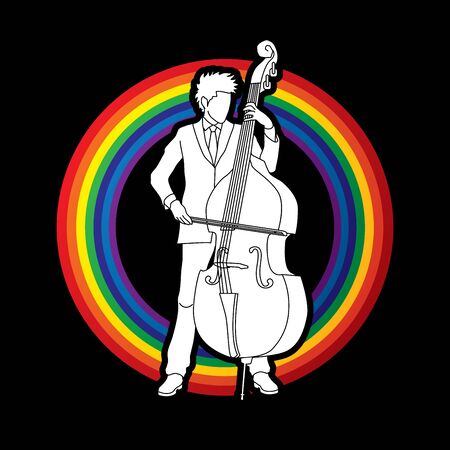 Double bass player designed on rainbows background graphic vector.のイラスト素材