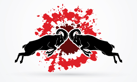 Ibexes fighting designed on grunge splatter blood background graphic vector.のイラスト素材