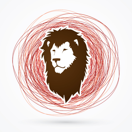 Lion head designed on confuse line background graphic vectorのイラスト素材