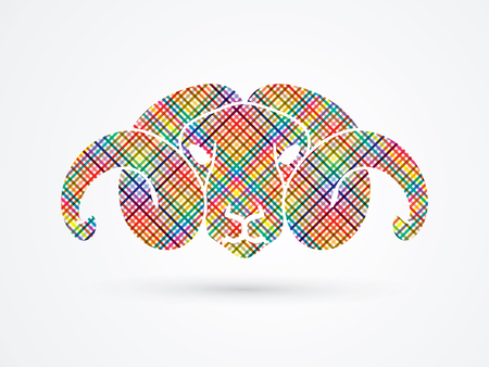 Sheep head with big horn designed using colorful pixels graphic vector.のイラスト素材