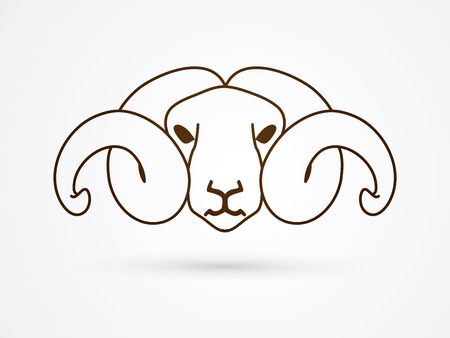 Sheep head with big horn outline graphic vector.のイラスト素材