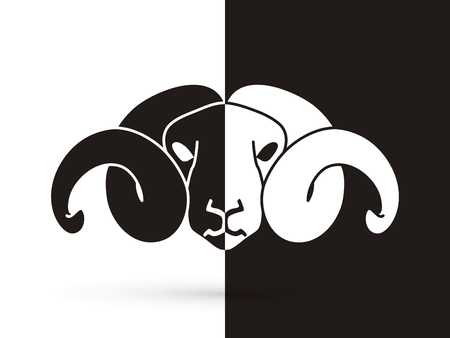 Sheep head with big horn designed using black and white colors graphic vector.のイラスト素材