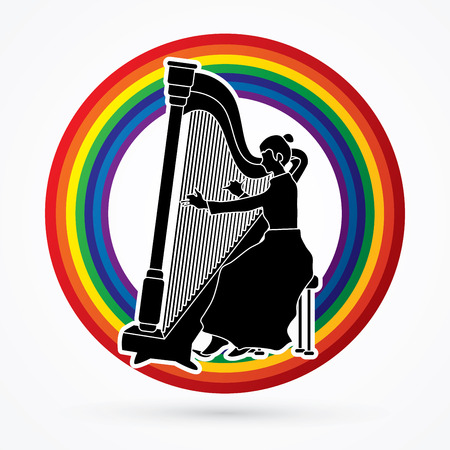 Harp player designed on line rainbows background graphic vector.のイラスト素材