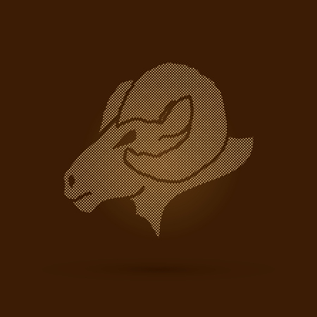 Sheep head with big horns designed using dots pixels graphic vector.のイラスト素材