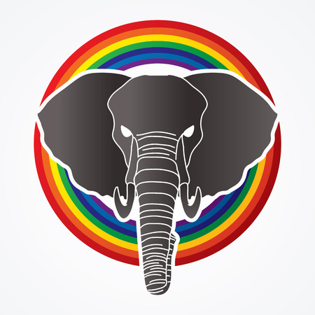 Elephant head front view designed on line rainbows background graphic vector.のイラスト素材