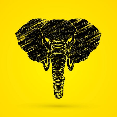 Elephant head front view designed using black grunge brush graphic vector.のイラスト素材