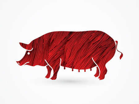 Fat pig standing designed using red grunge brush graphic vector.のイラスト素材