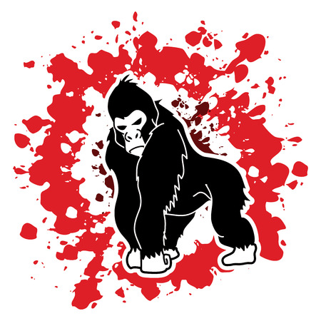 Gorilla standing designed on splatter blood background graphic vector.のイラスト素材