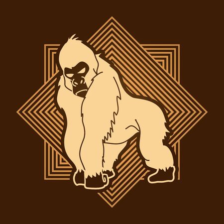 Gorilla standing designed on line square background graphic vector.のイラスト素材