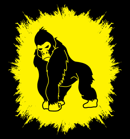 Gorilla standing designed on grunge frame background graphic vector.のイラスト素材