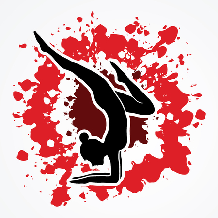 Yoga pose designed on splatter blood background graphic vector.のイラスト素材