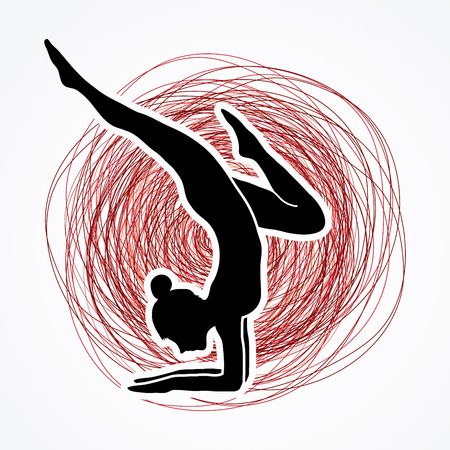 Yoga pose designed on line confuse background graphic vector.のイラスト素材