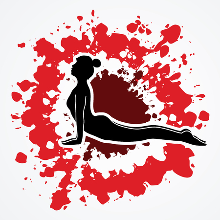 Yoga pose designed on splatter ink background graphic vector.のイラスト素材