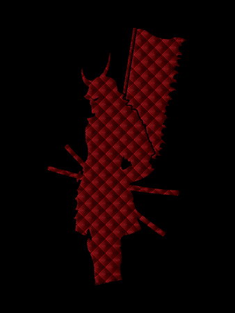 Samurai standing with flag designed using red geometric pattern graphic vector.のイラスト素材