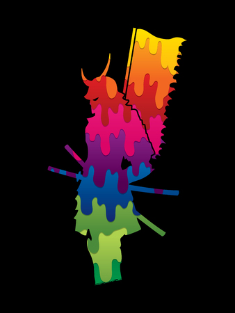 Samurai standing with flag designed using melting colors graphic vector.のイラスト素材