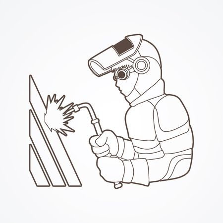 Welder working outline graphic vector.のイラスト素材