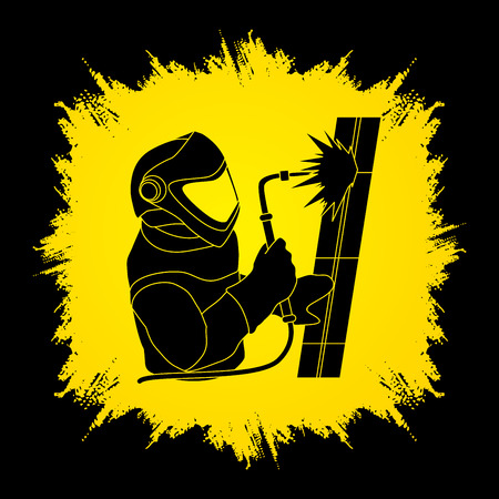 Welder working designed on grunge frame graphic vector.のイラスト素材