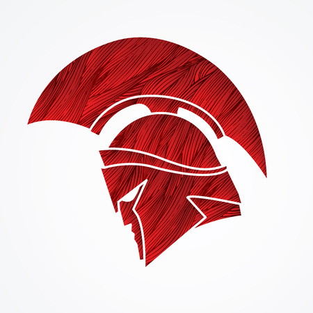 Spartan warrior helmet designed using red grunge brush graphic vector.のイラスト素材