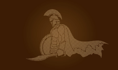 Spartan warrior with sword and shield designed using dot pixels graphic vector.のイラスト素材